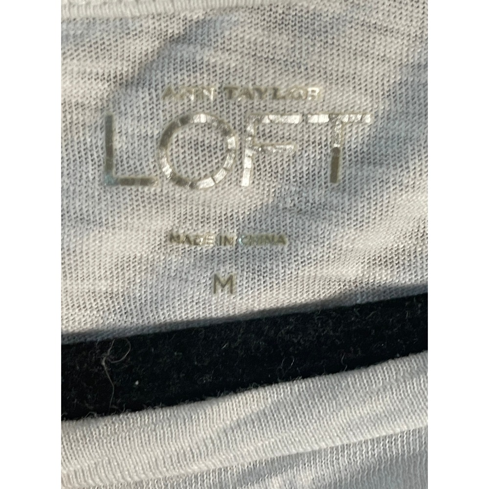 LOFT Womens Long Sleeve Striped Tee Black White Lace Trim Slub Knit Top Small - Picture 14 of 14
